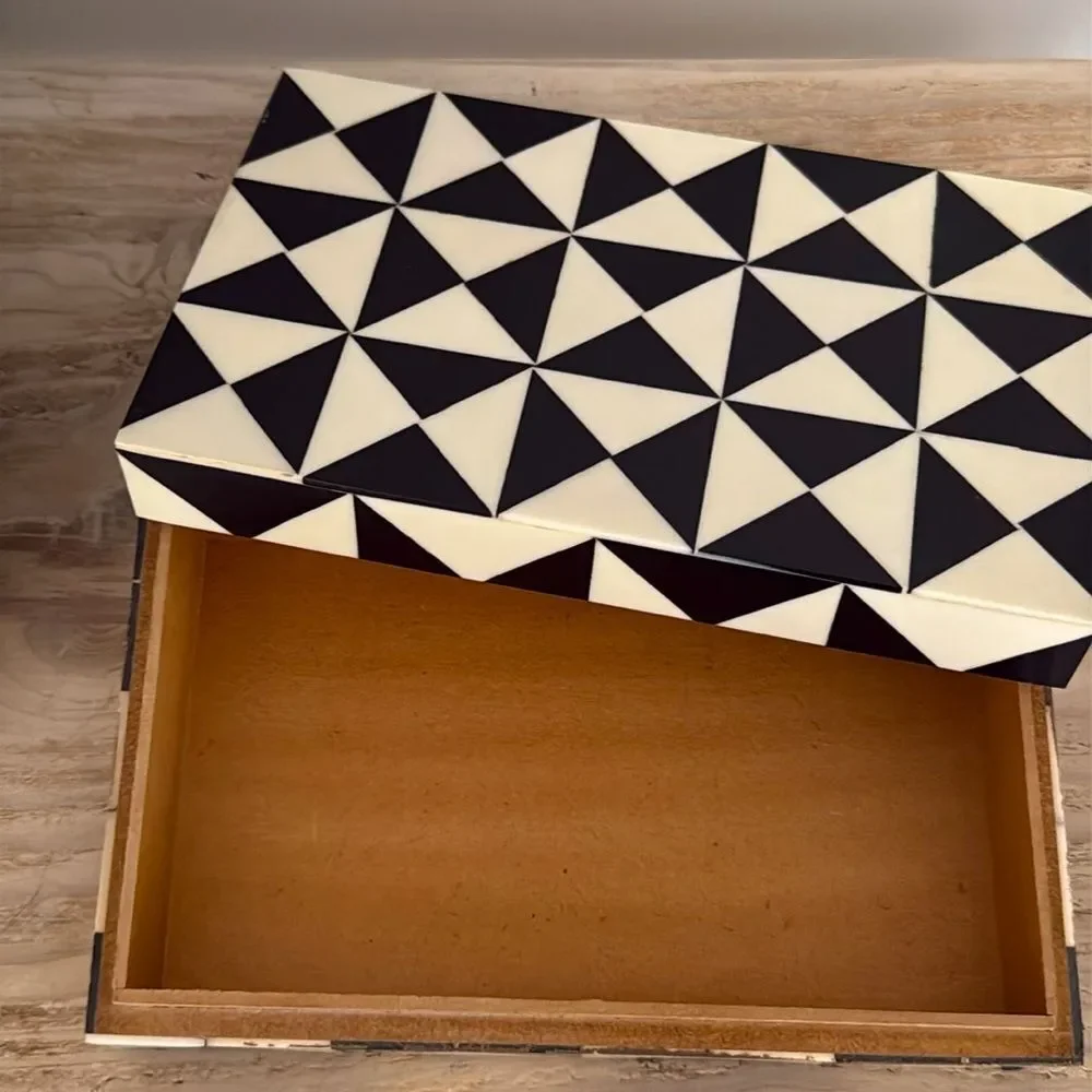 Handmade Geometric Op Art Inlay Jewelry Box - Geometric Artisan Storage Decor